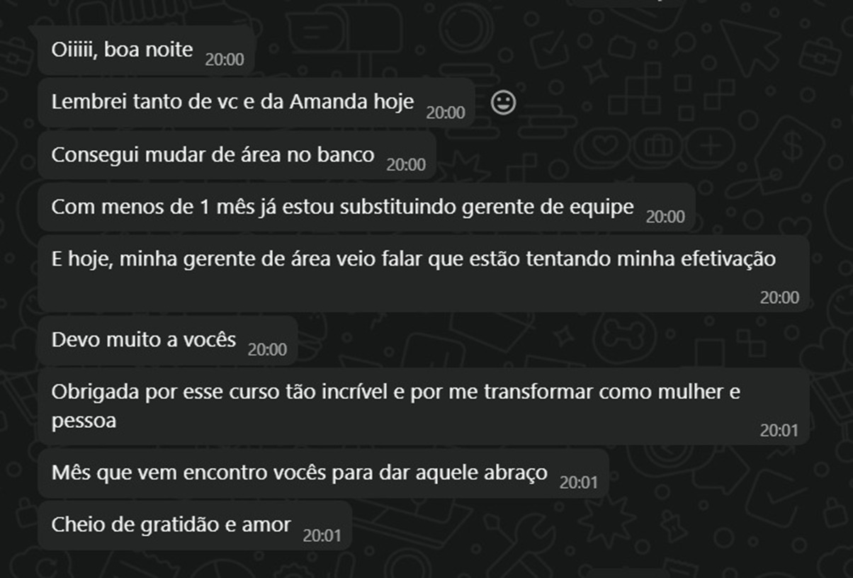 Aluna conta que mudou de área no banco e está substituindo gerente de equipe