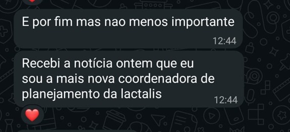 Aluna promovida a Coordenadora de Planejamento da Lactalis